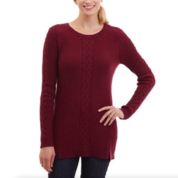 Nautica Women’s Single Cable Knit Tunic Sweater in Burgundy Plus Size XXL - Picture 1 of 8